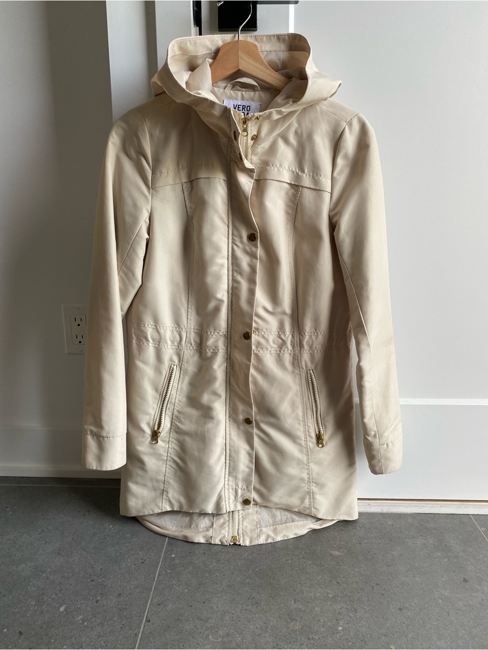 Vero Moda Cream Hooded Trench Coat with Gold Hardware